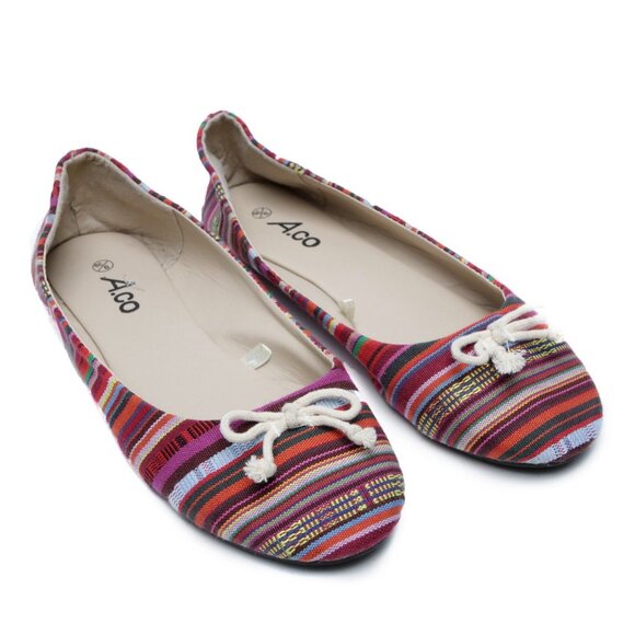 A.co Peruvian Blanket Flats Shoes Tribal Aztec Stripes Casual Shoes Red Bow Toe - Picture 8 of 8